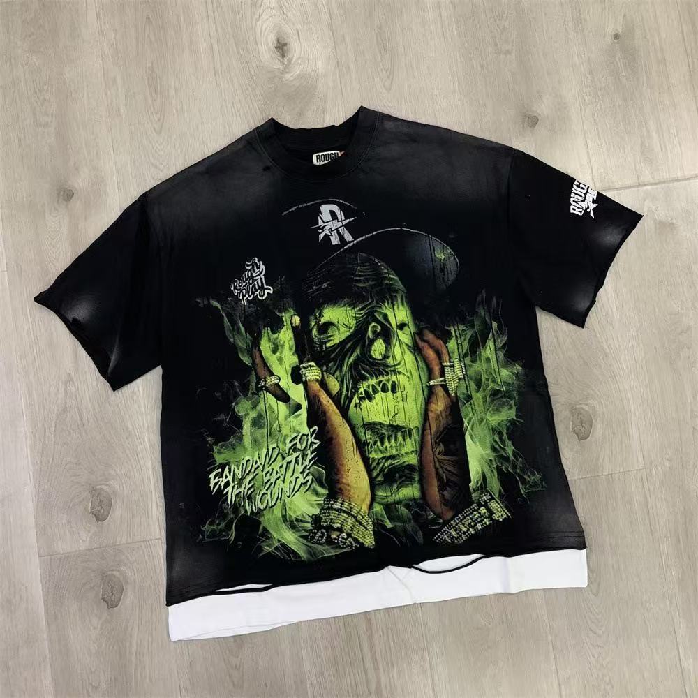 Vintage Skull Graphic Oversized T Shirt Men Black Streetwear Short Sleeve Casual Tee