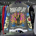 Vintage Rock Hand Skull Graphic Oversized Long Sleeve T-Shirt – Gray