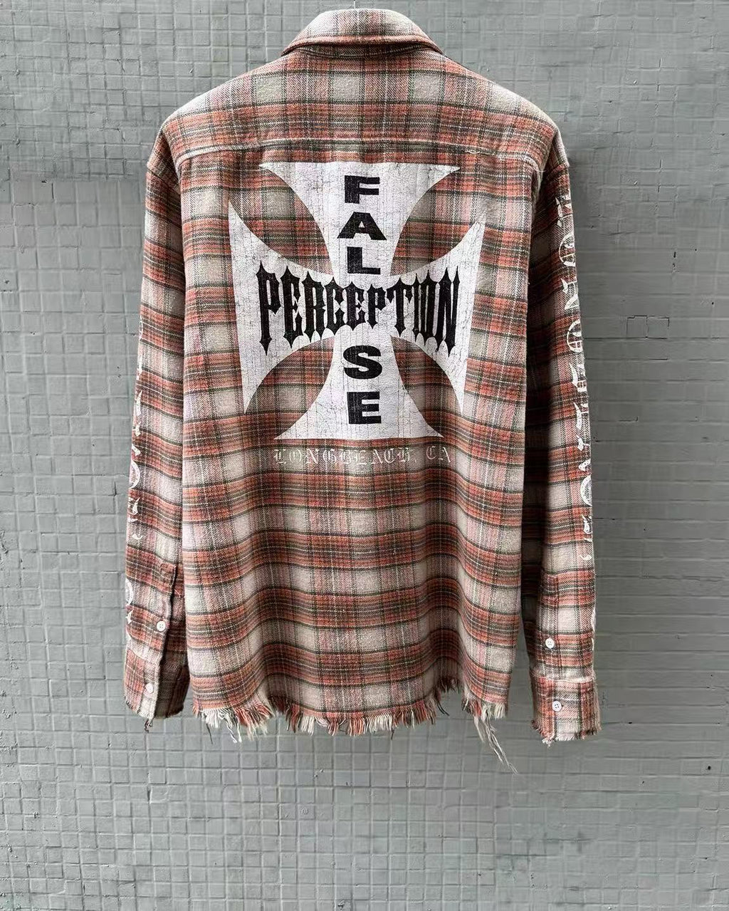 MIXED EMOTION Plaid Graphic Distressed Shirt