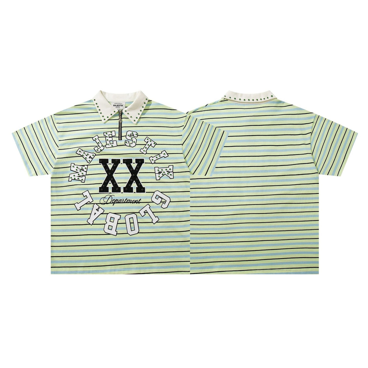 MAJESTIK Vintage Stripe Graphic Polo Shirt