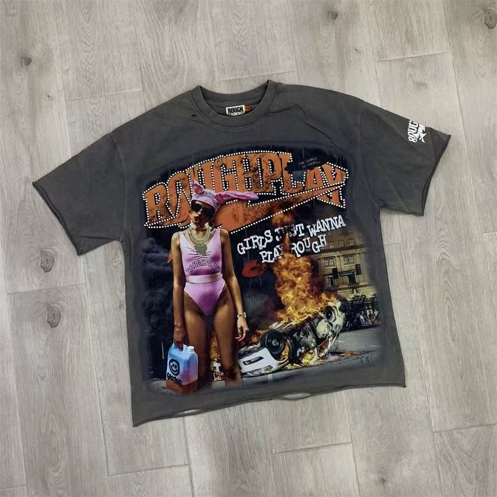 Vintage Urban Graphic T-Shirt Men's Oversized Streetwear Short Sleeve Tee