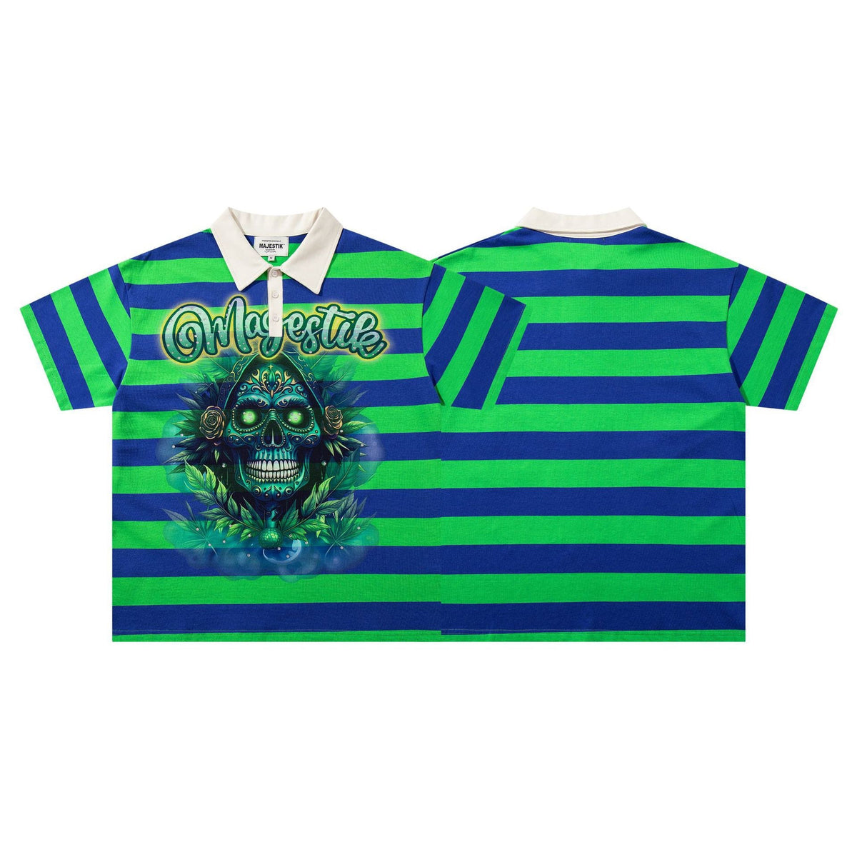 MAJESTIK Skull Stripe Polo Tee