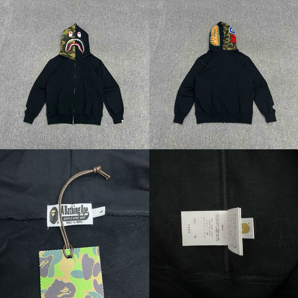 BAPE Shark Full Zip Hoodie Black Camo Hood Edition