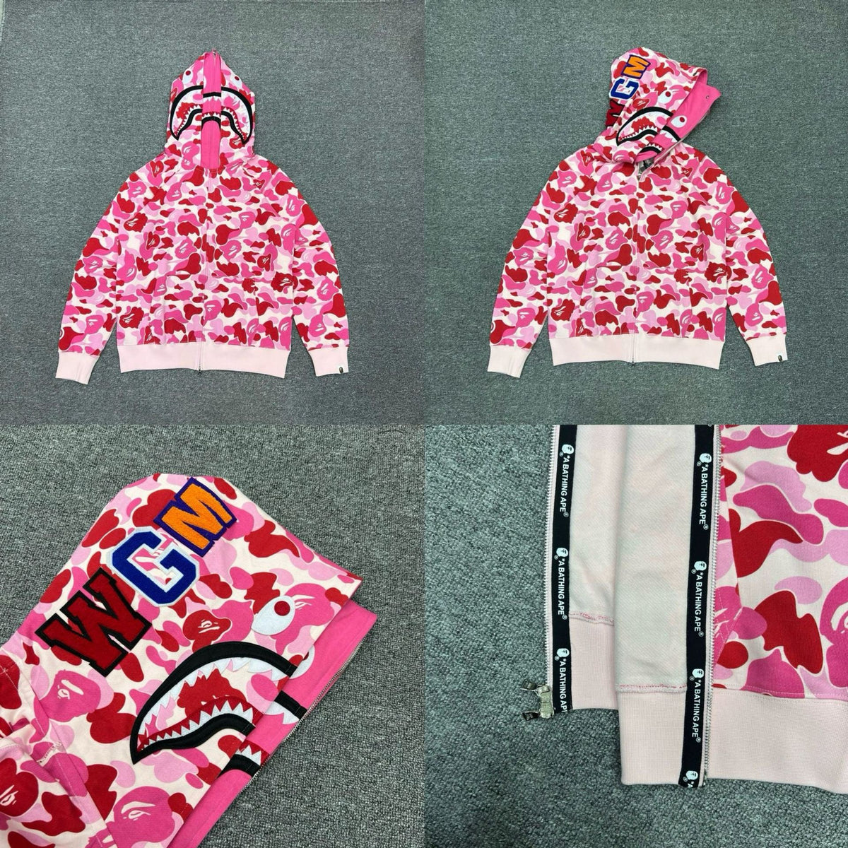 BAPE Shark Full Zip Hoodie Pink Camo Edition