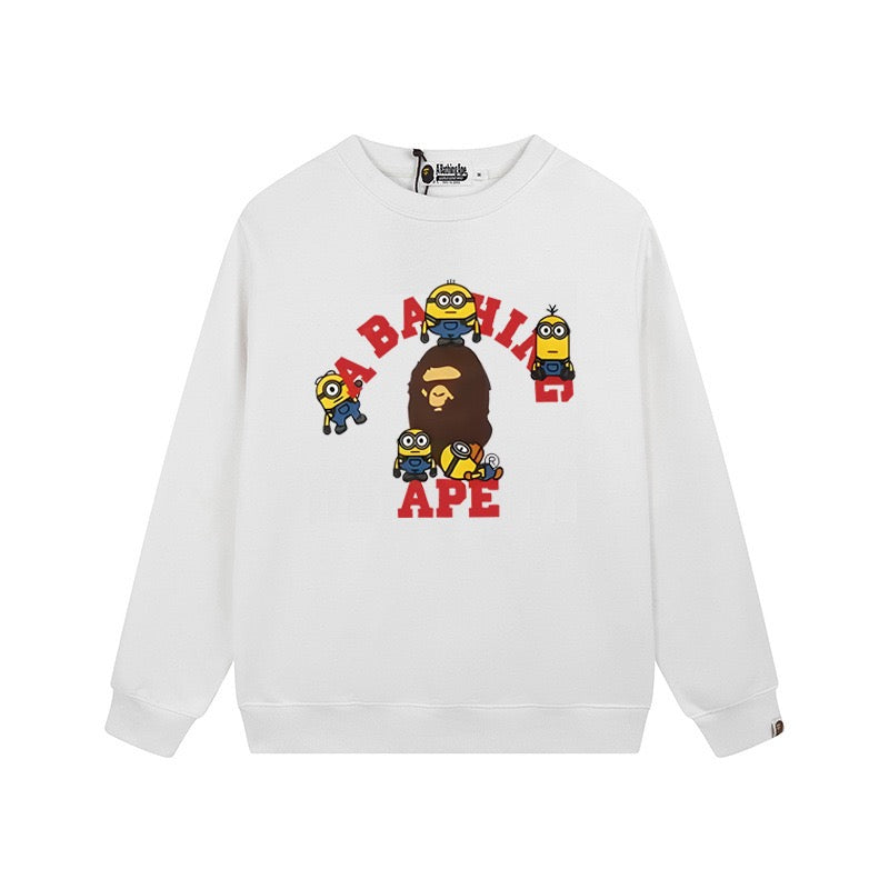 BAPE Minions Ape Head Graphic Crewneck Sweatshirt White