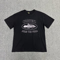 White Graphic Print Black T-Shirt Unisex Streetwear Casual Short Sleeve Tee