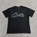 White Outline Graphic Print Black T-Shirt Unisex Streetwear Casual Short Sleeve Tee