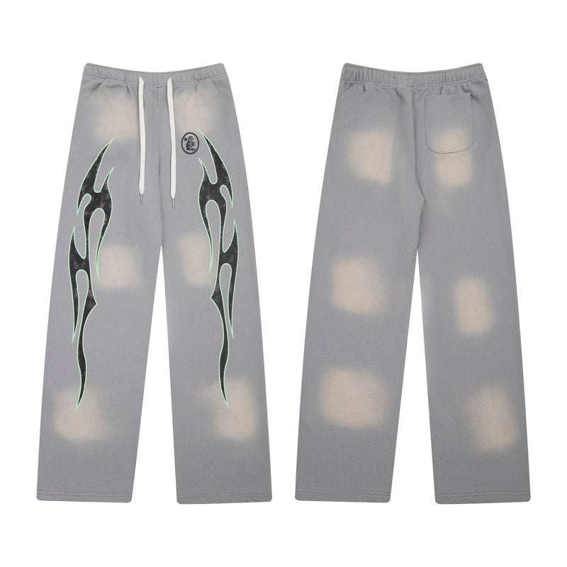HELLSTAR Flame Graphic Wide Leg Sweatpants Grey