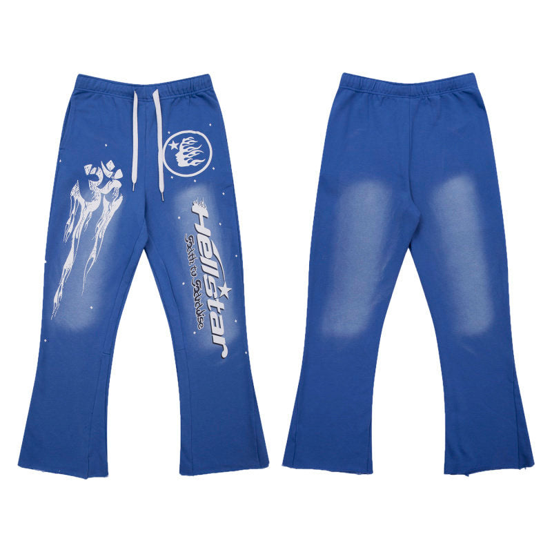 HELLSTAR Space Graphic Wide Leg Sweatpants Blue