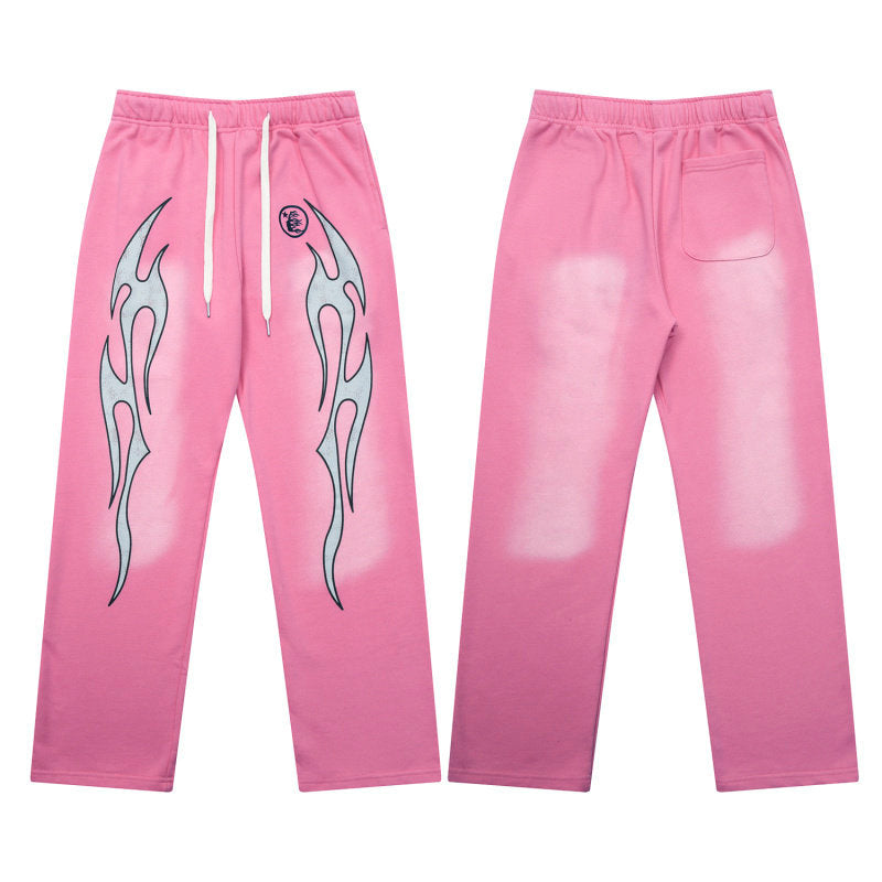 HELLSTAR Flame Graphic Wide Leg Sweatpants Pink