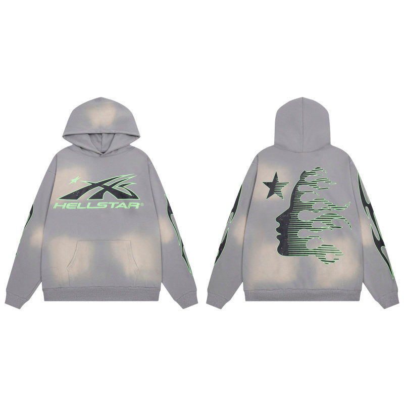 HELLSTAR Green Flame Grey Hoodie