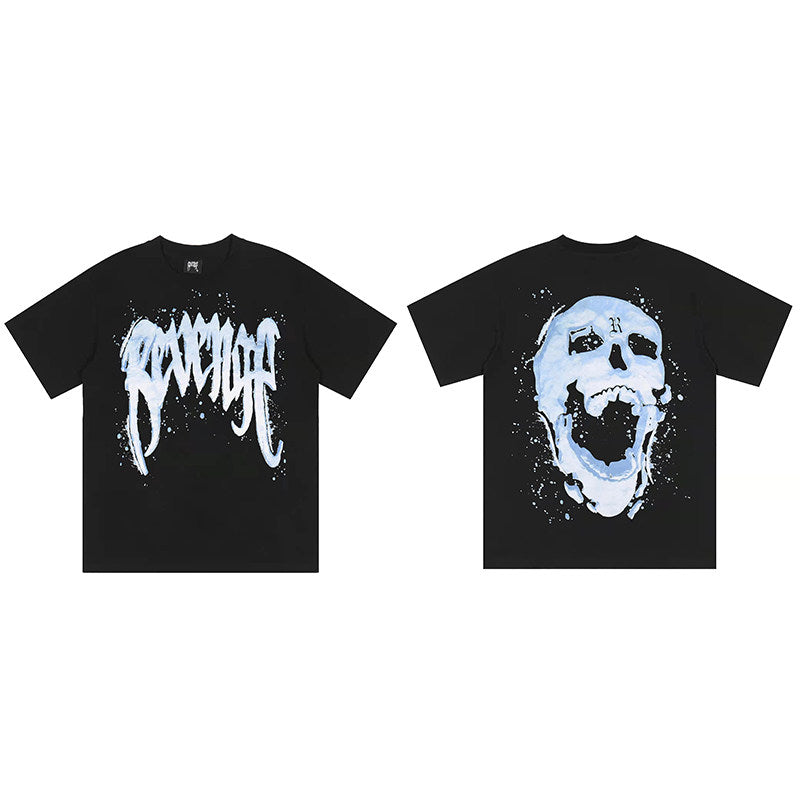 REVENGE Blue Skull Splatter Graphic T-Shirt