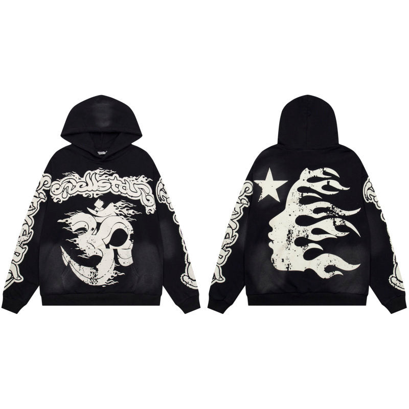 HELLSTAR Flame Star Graphic Hoodie – Black