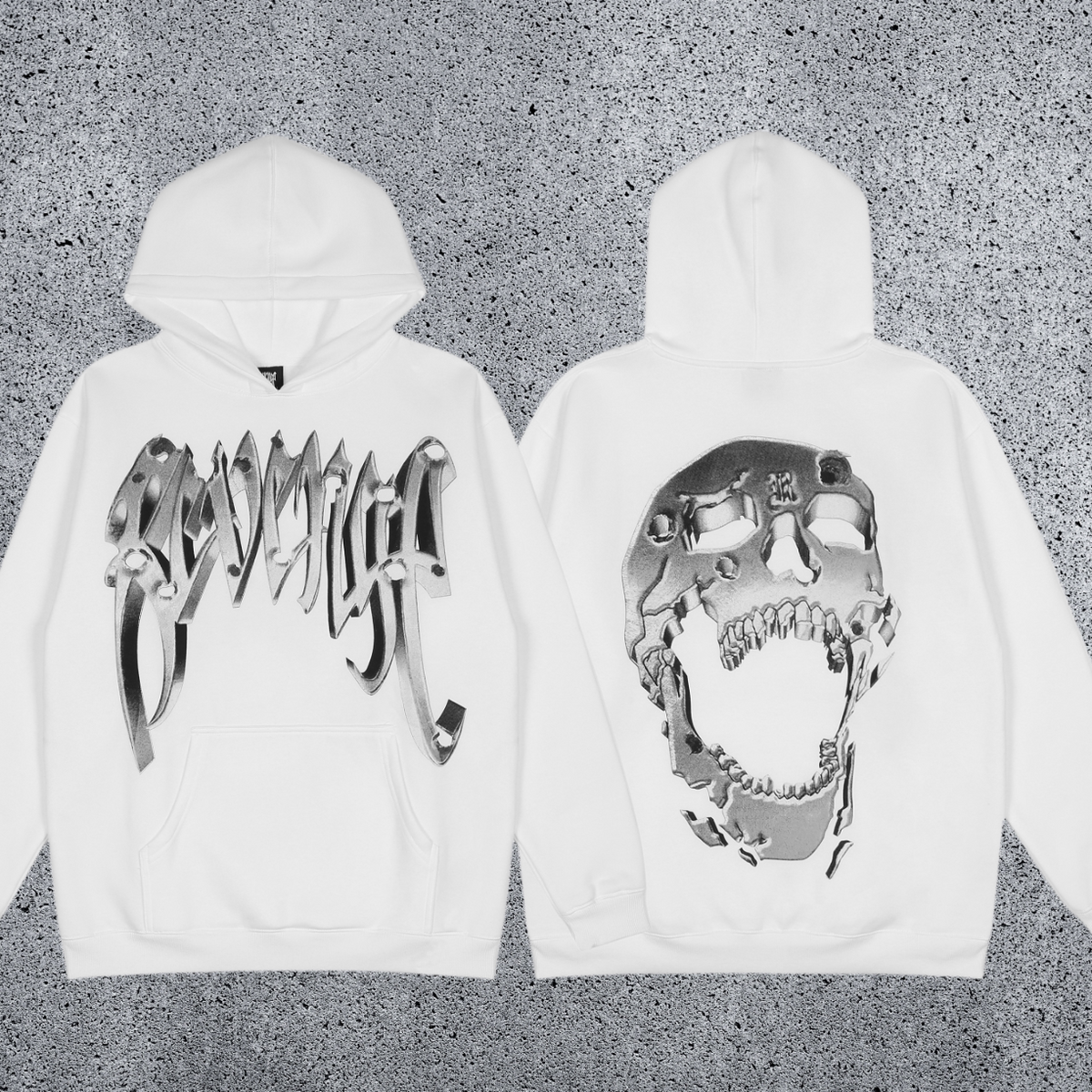 REVENGE Graphic Skull Pullover Hoodie