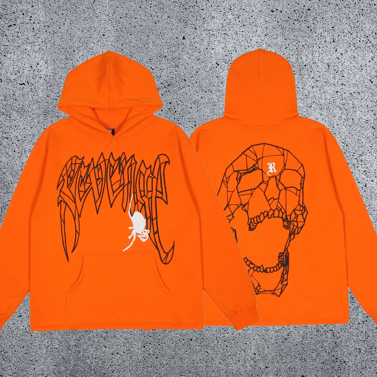 REVENGE Spider Skull Graphic Hoodie – Orange