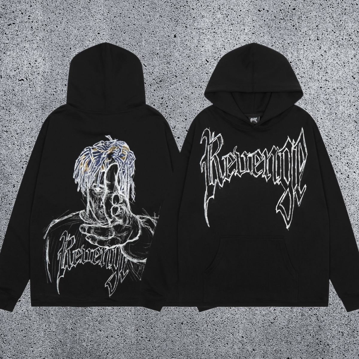 REVENGE Graphic Gothic Pullover Hoodie