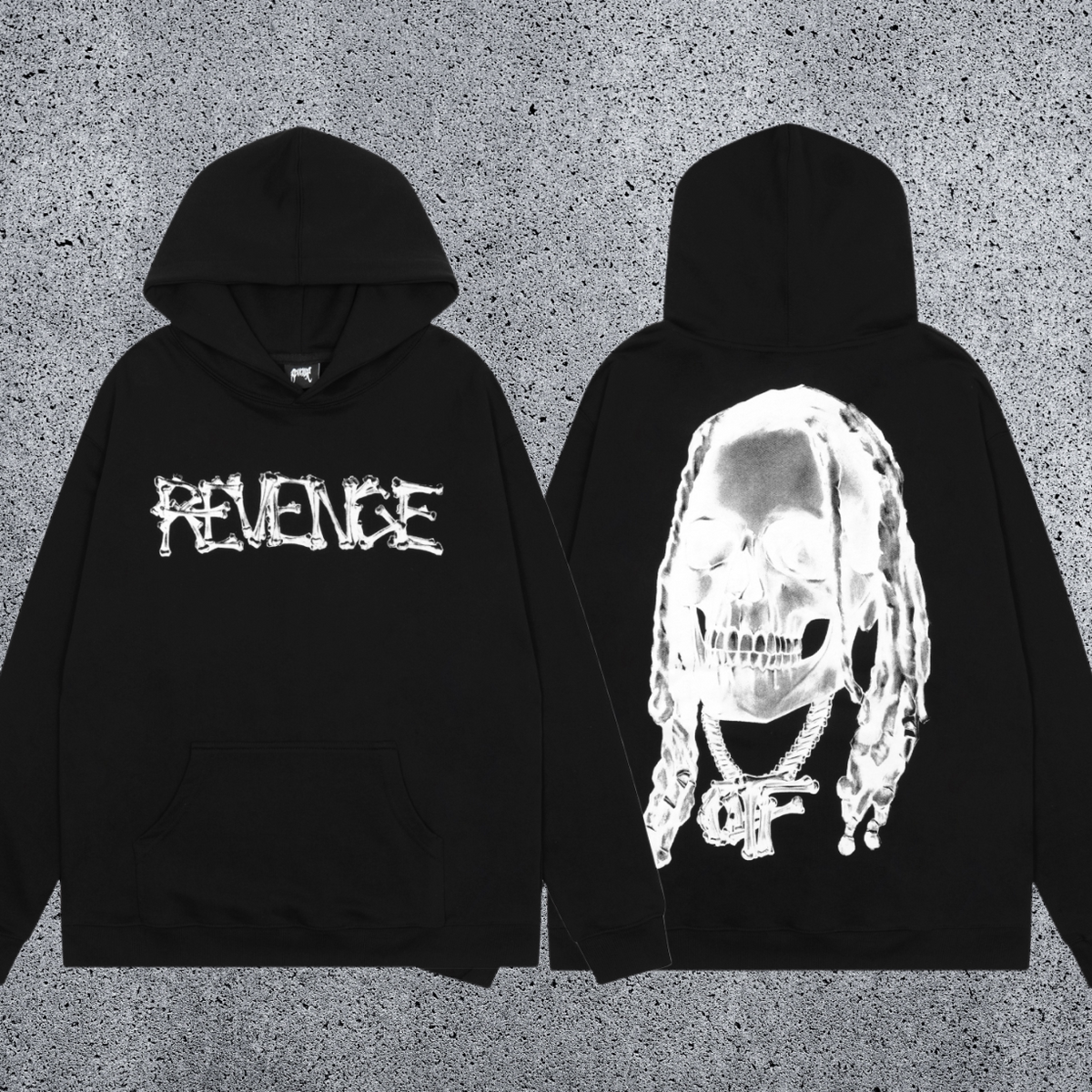REVENGE Skull Graphic Pullover Hoodie