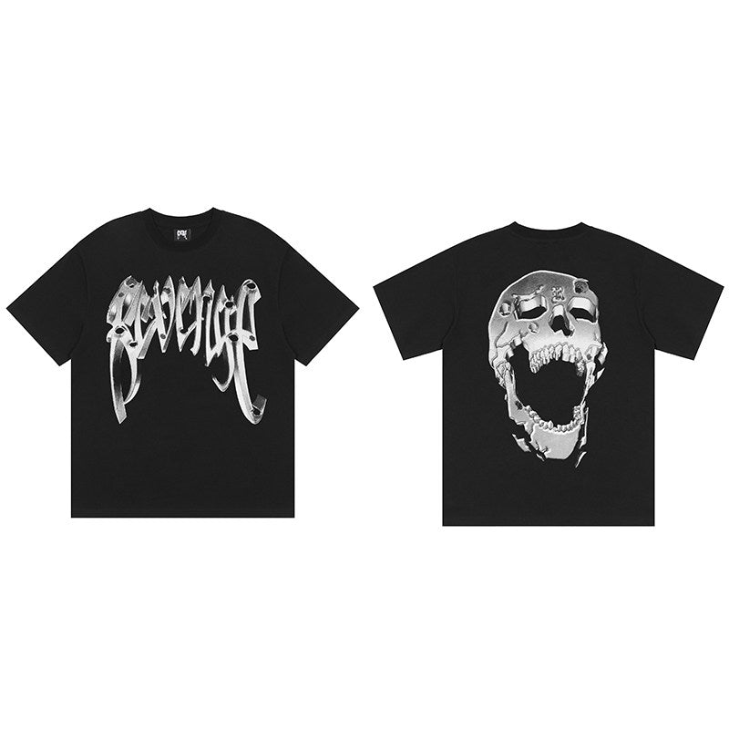 REVENGE Silver Skull Graphic T-Shirt