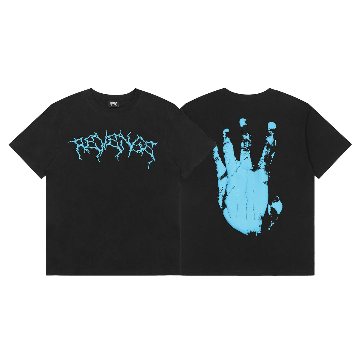 REVENGE Blue Skeleton Hand Graphic T-Shirt