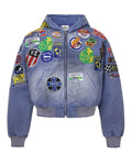 Vale Forever Passport Zip Up Denim Jacket Blue