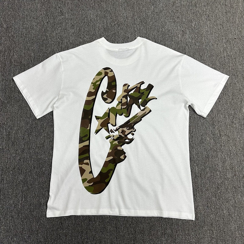 Camouflage Graphic Print White T-Shirt Unisex Streetwear Casual Short Sleeve Tee