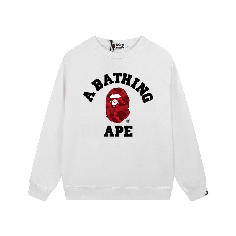 BAPE Red Camo Ape Head Crewneck Sweatshirt White