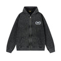 Vintage Washed Black Zip Up Hoodie Unisex Streetwear Casual Jacket