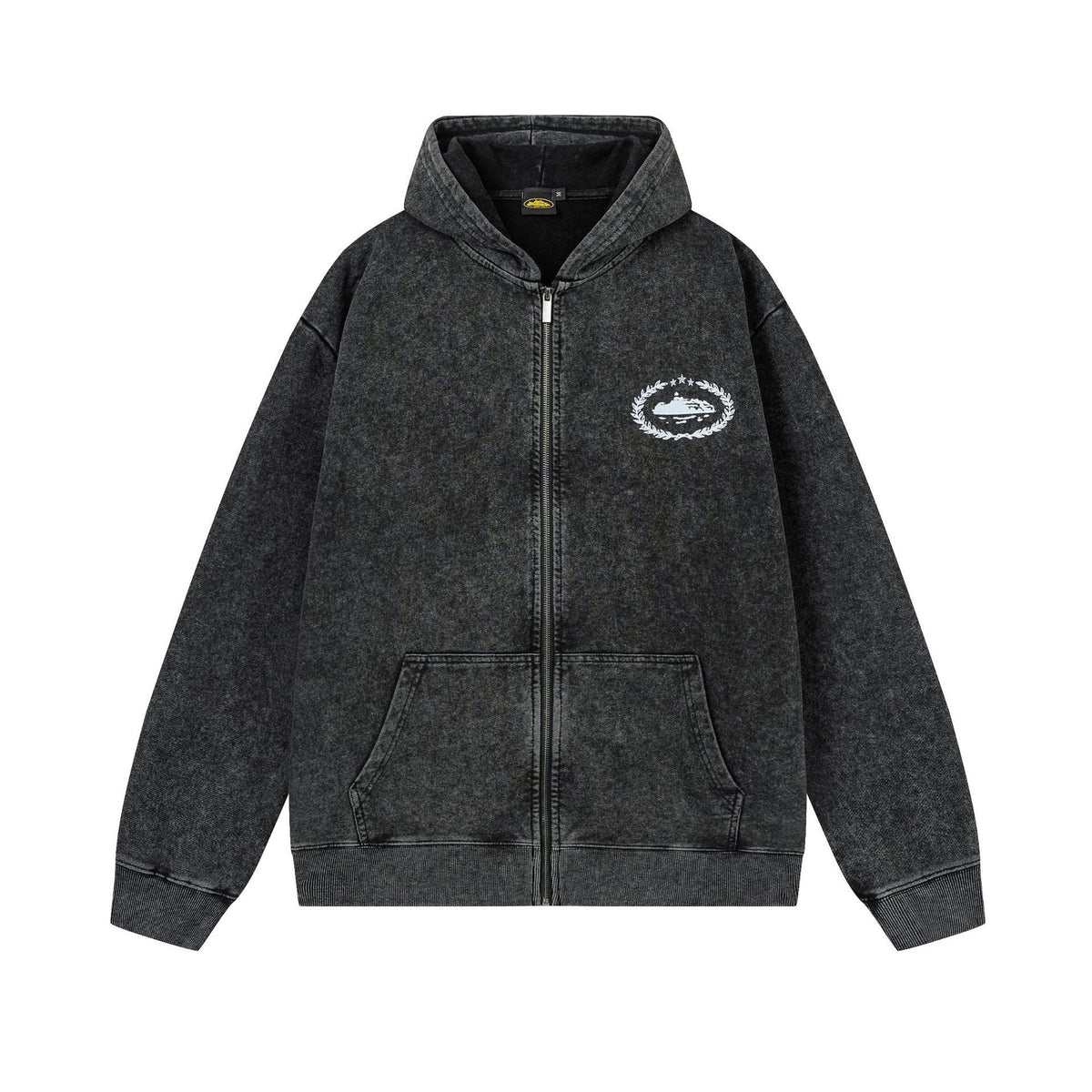 Vintage Washed Black Zip Up Hoodie Unisex Streetwear Casual Jacket