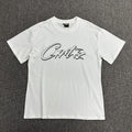 Black Outline Graphic Print White T-Shirt Unisex Streetwear Casual Short Sleeve Tee