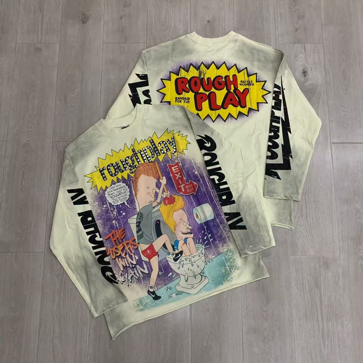 Vintage Washed Cartoon Graphic Oversized Long Sleeve T-Shirt