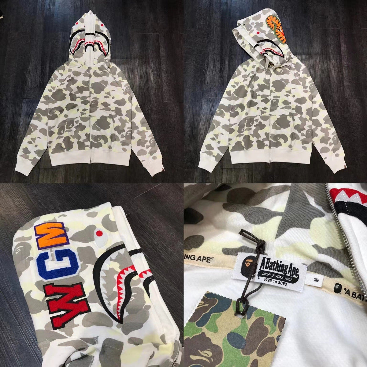 BAPE Shark Camo Full Zip Hoodie White Grey