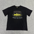 Yellow Graphic Print Black T-Shirt Unisex Streetwear Casual Short Sleeve Tee
