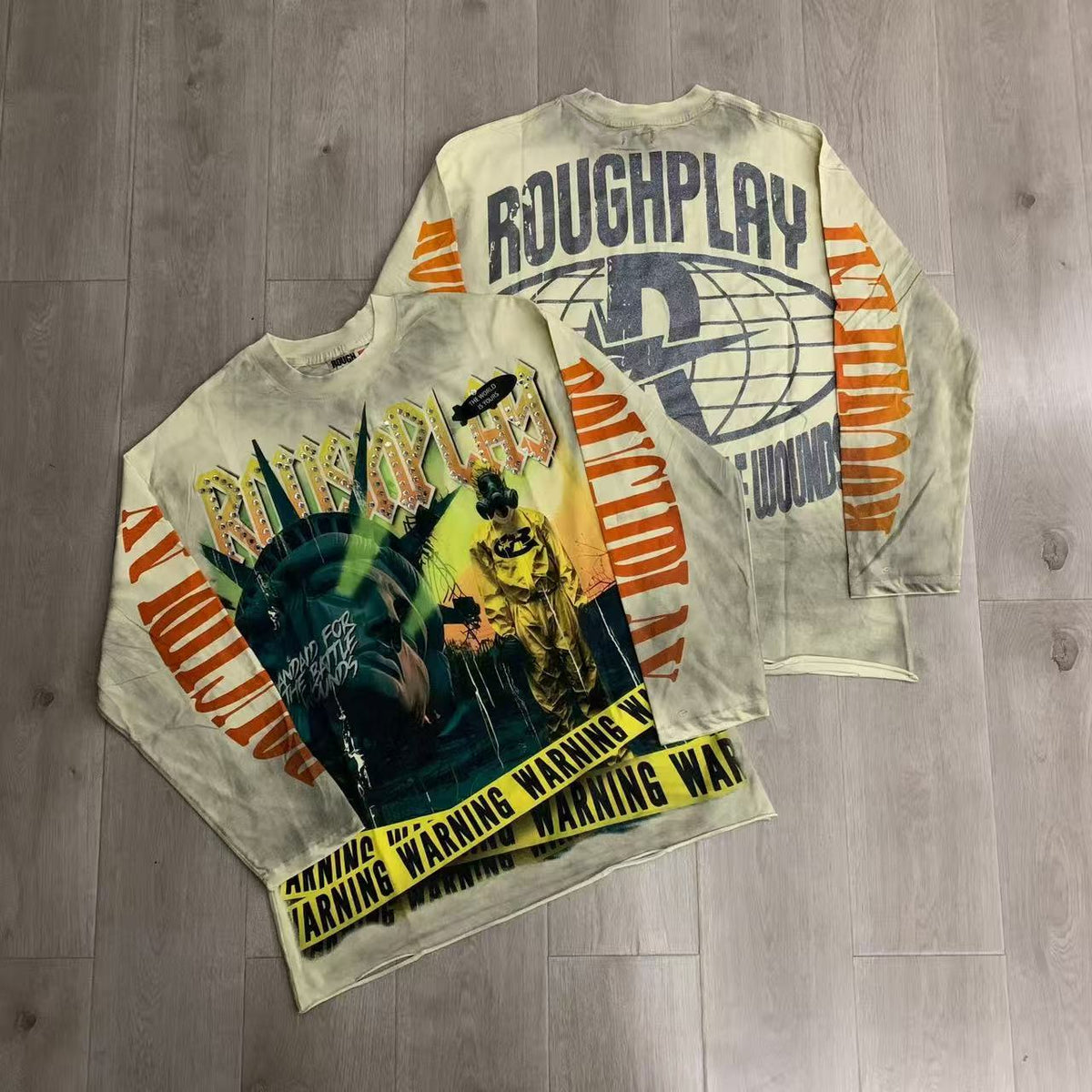 Vintage Washed Statue Graphic Oversized Long Sleeve T-Shirt