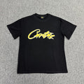 Yellow Graphic Print Black T-Shirt Unisex Streetwear Casual Short Sleeve Tee