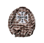 MIXED EMOTION Plaid Graphic Distressed Shirt